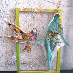 Funny Girl - Wire Metal Mesh, Tin Can, Shell Sculpture. Ooak . Home & Office Decor Bronze Blue Silver Green Gold Colors - thumbnail 4