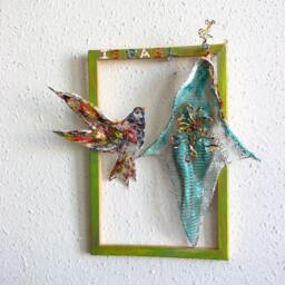 Funny Girl - Wire Metal Mesh, Tin Can, Shell Sculpture. Ooak . Home & Office Decor Bronze Blue Silver Green Gold Colors - thumbnail 3