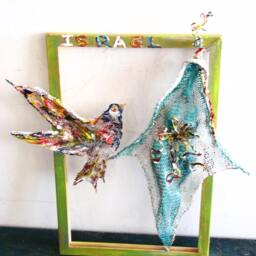 Funny Girl - Wire Metal Mesh, Tin Can, Shell Sculpture. Ooak . Home & Office Decor Bronze Blue Silver Green Gold Colors - thumbnail 2