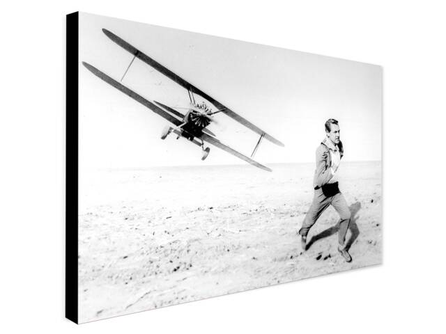 North By Northwest Movie Print - Cary Grant Airplane Chase, Framed Canvas Art - image 1