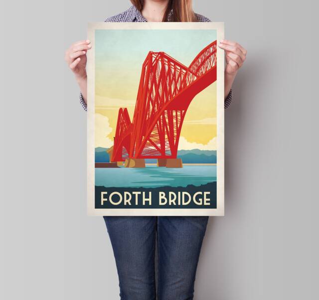 Forth Rail Bridge Travel Poster, Iillustration Of Between Edinburgh & Fife, Scottish Art, Wall Art - image 1