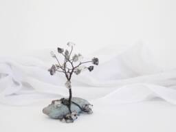 Rutilated Quartz Wire Tree Sculpture, Copper Bonsai On Greek Pebble - thumbnail 1