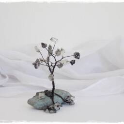Rutilated Quartz Wire Tree Sculpture, Copper Bonsai On Greek Pebble - thumbnail 2