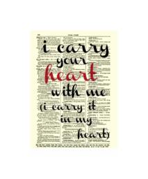 Black & Red I Carry Your Heart With Me Art Print, E. Cummings Quote Print On 1897 Dictionary Page, Holiday Gift - thumbnail 1