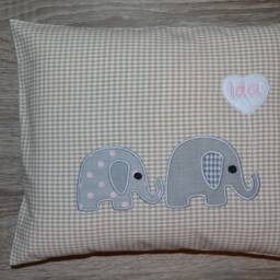 Pillow 2 Small Elephants, Pillow Elephant, Name Baptism Pillow, Birth Elephant Children's - thumbnail 2