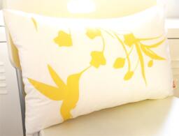 Yellow Print On Off White Cotton Hummingbird With Eucalyptus Rectangle Pillow - thumbnail 1