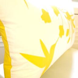 Yellow Print On Off White Cotton Hummingbird With Eucalyptus Rectangle Pillow - thumbnail 4
