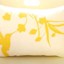 Yellow Print On Off White Cotton Hummingbird With Eucalyptus Rectangle Pillow - thumbnail 2