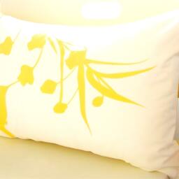 Yellow Print On Off White Cotton Hummingbird With Eucalyptus Rectangle Pillow - thumbnail 3