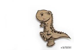 Cute Dinosaur 1 Engraved Wood - Kids Nursery Room, Baby Room Wall Clock - thumbnail 1