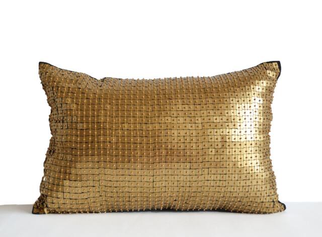 Gold Sequin Throw Pillow Covers, Gift, Cushion, Pillow, Multiple Sizes, Wedding Anniversary Housewarming Birthday Present - image 1