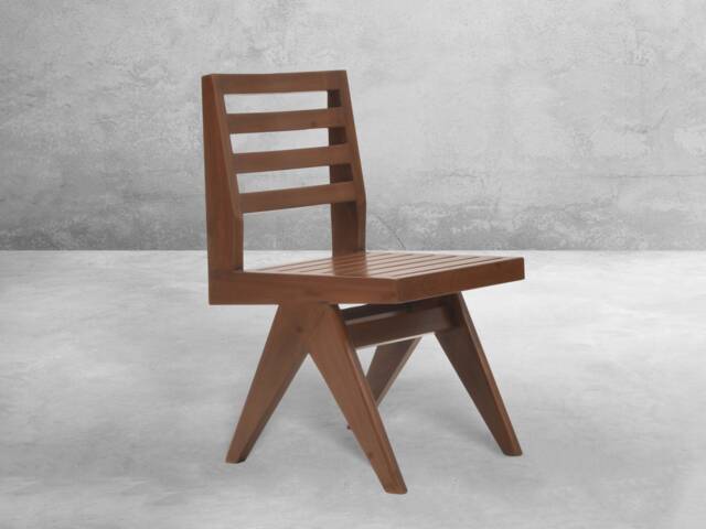 Pierre Jeanneret Inspired Outdoor Slatted Student Chair - Handmade Teakwood Furniture - image 1