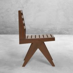 Pierre Jeanneret Inspired Outdoor Slatted Student Chair - Handmade Teakwood Furniture - thumbnail 2