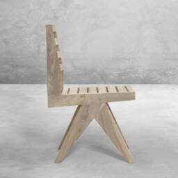 Pierre Jeanneret Inspired Outdoor Slatted Student Chair - Handmade Teakwood Furniture - thumbnail 4