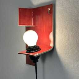 Modern Burgundy Wall Sconce, Minimalist Ceramic Accent Light, Plug-In Interior Design - thumbnail 4