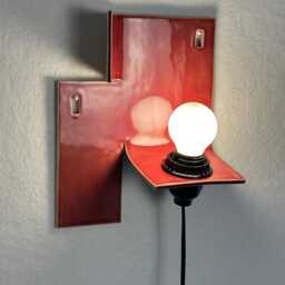 Modern Burgundy Wall Sconce, Minimalist Ceramic Accent Light, Plug-In Interior Design - thumbnail 2