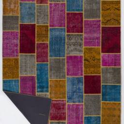 Multicolor Handmade Turkish Patchwork Rug, Red, Orange, Pink, Bright & Sweet Colors - thumbnail 2