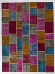 Multicolor Handmade Turkish Patchwork Rug, Red, Orange, Pink, Bright & Sweet Colors - thumbnail 1
