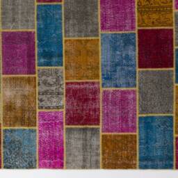Multicolor Handmade Turkish Patchwork Rug, Red, Orange, Pink, Bright & Sweet Colors - thumbnail 3