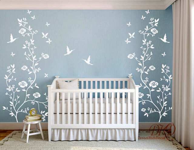 Flower Tree Wall Decal, Birds, Hummingbirds, Removable Sticker - image 1