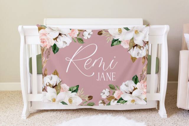 Magnolia Personalized Baby Blanket, Custom Shower Gift, Nursery Crib Toddler Blanket - image 1