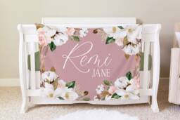 Magnolia Personalized Baby Blanket, Custom Shower Gift, Nursery Crib Toddler Blanket