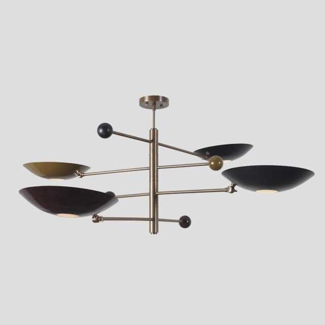 Mid Century Sputnik Style Four Desk Shade Raw Brass Finish Pendent Light - image 1