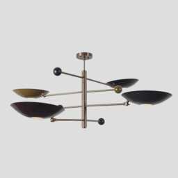 Mid Century Sputnik Style Four Desk Shade Raw Brass Finish Pendent Light - thumbnail 1