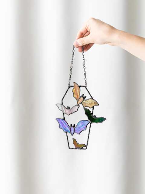 stained Glass Bat Suncatcher Gothic Decor - ??offin Window Hanging Halloween Art Witchy Home House Wall Horror Gift Dark Academia - image 1
