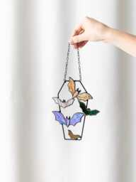 stained Glass Bat Suncatcher Gothic Decor - ??offin Window Hanging Halloween Art Witchy Home House Wall Horror Gift Dark Academia - thumbnail 1