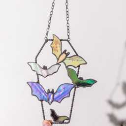 stained Glass Bat Suncatcher Gothic Decor - ??offin Window Hanging Halloween Art Witchy Home House Wall Horror Gift Dark Academia - thumbnail 2