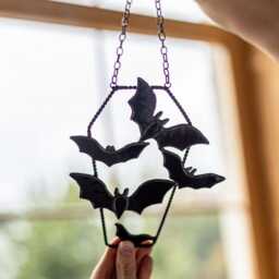 stained Glass Bat Suncatcher Gothic Decor - ??offin Window Hanging Halloween Art Witchy Home House Wall Horror Gift Dark Academia - thumbnail 3