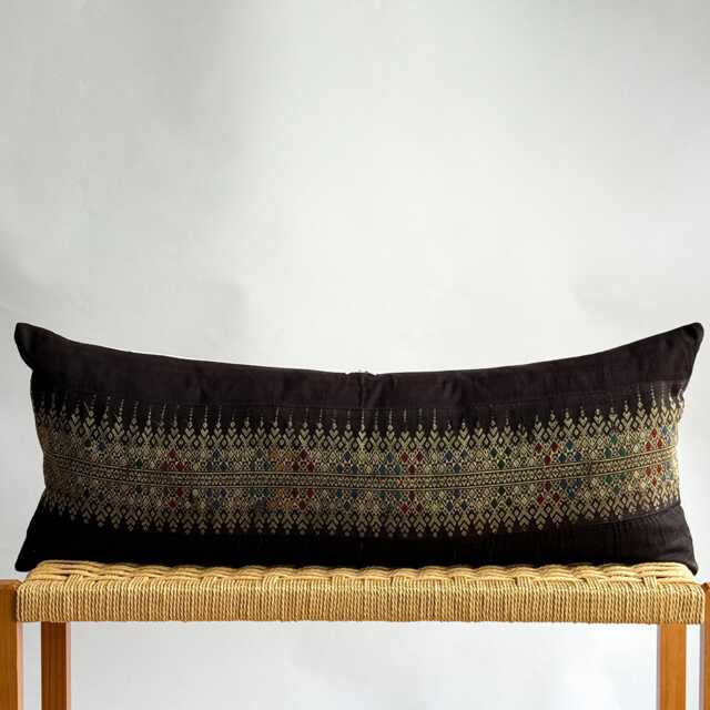 Vintage Hmong Hemp Pillow Handwoven Tribal Textile, Navy Batik - image 1