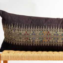 Vintage Hmong Hemp Pillow Handwoven Tribal Textile, Navy Batik - thumbnail 2