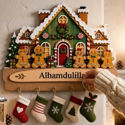 Personalized Christmas Wooden Key Holder For Family, Custom Holiday Wall Decor, Family Name Established Sign With Hooks - thumbnail 3