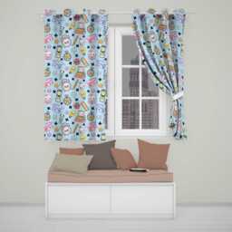 Cute Kawaii School Supplies Cat Books Blue Background Seamless Pattern Readymade Eyelet Ring Top Thermal 100% Blackout Curtains - thumbnail 1