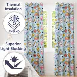 Cute Kawaii School Supplies Cat Books Blue Background Seamless Pattern Readymade Eyelet Ring Top Thermal 100% Blackout Curtains - thumbnail 3