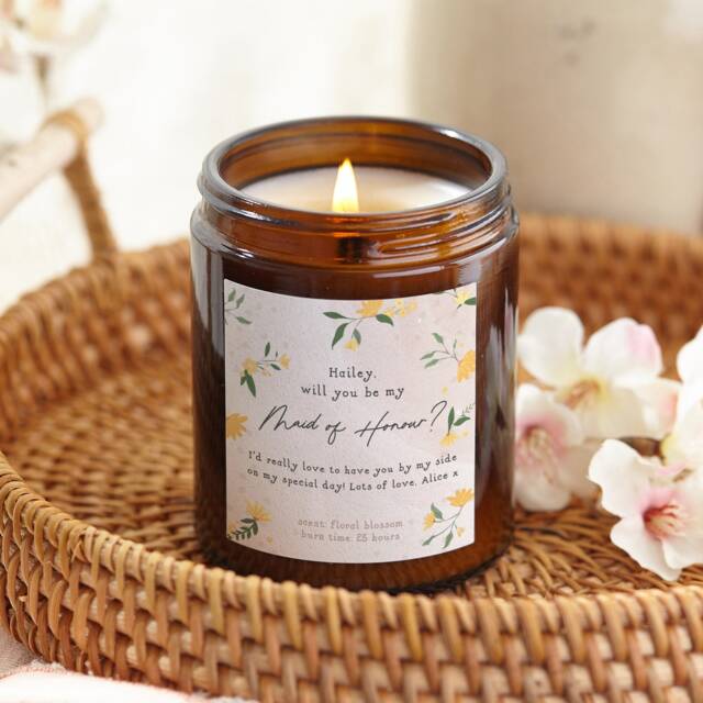 Maid Of Honour Candle Floral Soy Wax, Personalised Gift - image 1