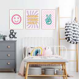 Set Of 3 Funky Girls Room Prints Positive Quotes, Happy Face, Peace Sign, Unframed - thumbnail 3