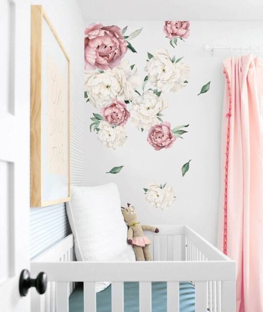 Peony Wall Decal, Floral Decals Peel & Stick Vinyl, Flowers Stickers For Girls Nursery Room Decor Self Adhesive - image 1