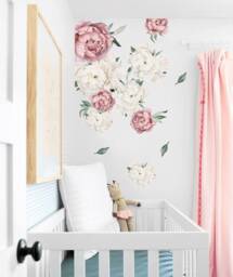 Peony Wall Decal, Floral Decals Peel & Stick Vinyl, Flowers Stickers For Girls Nursery Room Decor Self Adhesive - thumbnail 1