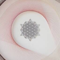 Zen Blush String Art With Tetrahedron Relief - Spiritual Wall Burgundy Frame - thumbnail 2