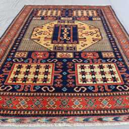 5x8 Kazak Area Rug Navy Blue Caucasian Hand Knotted Veg Dyes Wool Afghan Rug, Bedroom Rug, Rugs For Living Room, Oriental Geometric - thumbnail 3