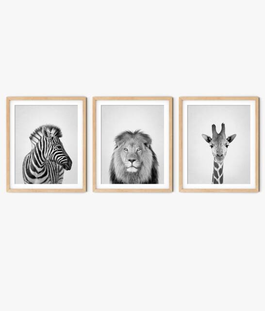 Safari Animal Prints Black & White Nursery Decor - Set Of 3 - image 1