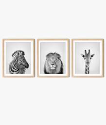 Safari Animal Prints Black & White Nursery Decor - Set Of 3 - thumbnail 1