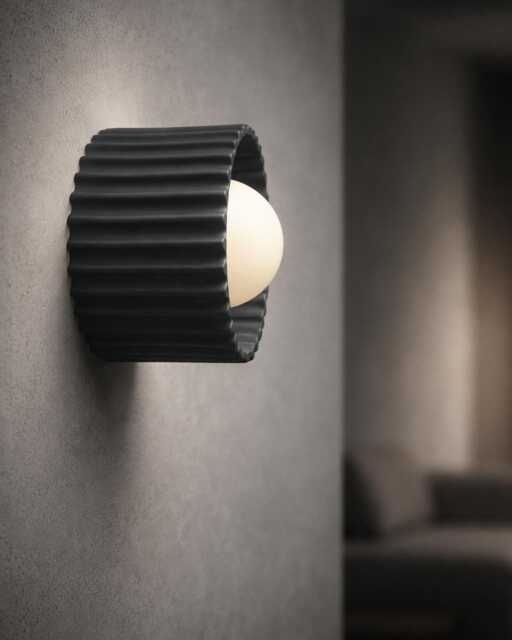 Small Syracuse - Ceramic Flush Mount Wall Sconce Handmade Minimalist Light Fixture in Shadow Charcoal Gray - image 1