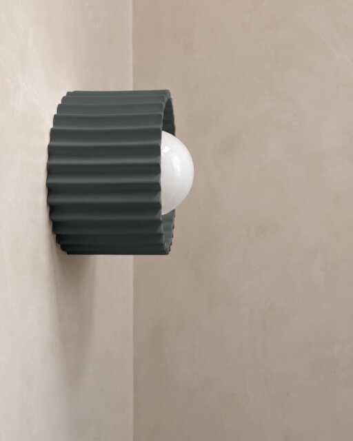 Small Syracuse - Ceramic Flush Mount Wall Sconce Handmade Minimalist Light Fixture in Shadow Charcoal Gray - image 1