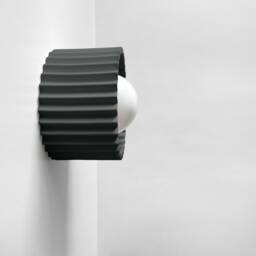 Small Syracuse - Ceramic Flush Mount Wall Sconce Handmade Minimalist Light Fixture in Shadow Charcoal Gray - thumbnail 3