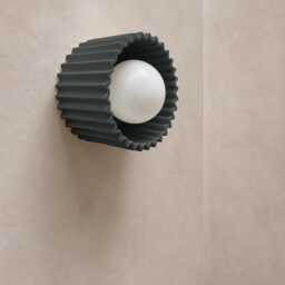 Small Syracuse - Ceramic Flush Mount Wall Sconce Handmade Minimalist Light Fixture in Shadow Charcoal Gray - thumbnail 2