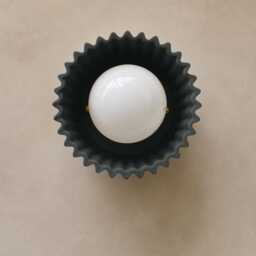 Small Syracuse - Ceramic Flush Mount Wall Sconce Handmade Minimalist Light Fixture in Shadow Charcoal Gray - thumbnail 3